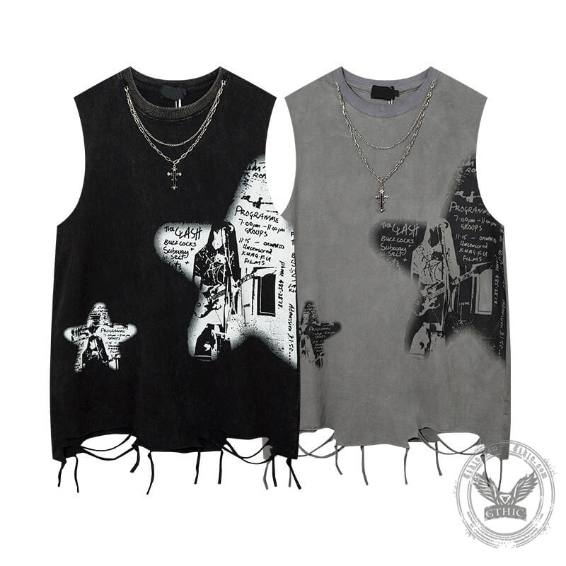 Vintage Cross Rock Star Sleeveless Print Vest