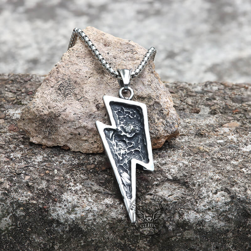 Vintage Lightning Bolt Skull Stainless Steel Pendant
