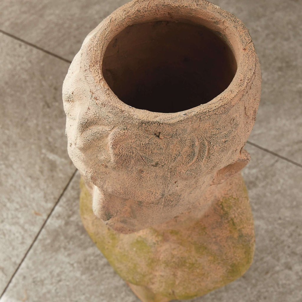 Vintage Moss Terracotta Male Bust Planter