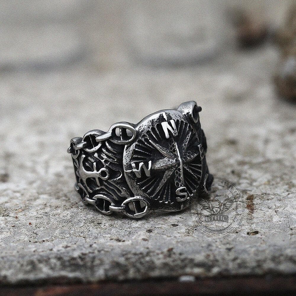 Vintage Northern Pirate Compass Stainless Steel Marine Ring