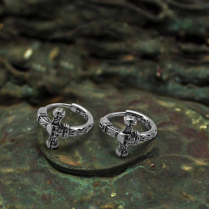 Vintage Pattern Stainless Steel Skull Hoop Earrings
