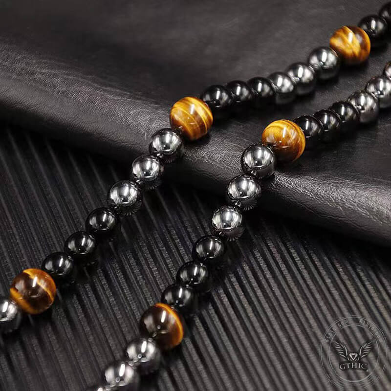 Vintage Tiger Eye Stone Men’s Bead Necklace