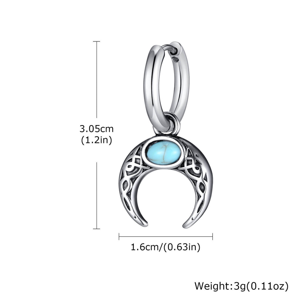 Vintage Turquoise Moon Stainless Steel Hoop Earrings