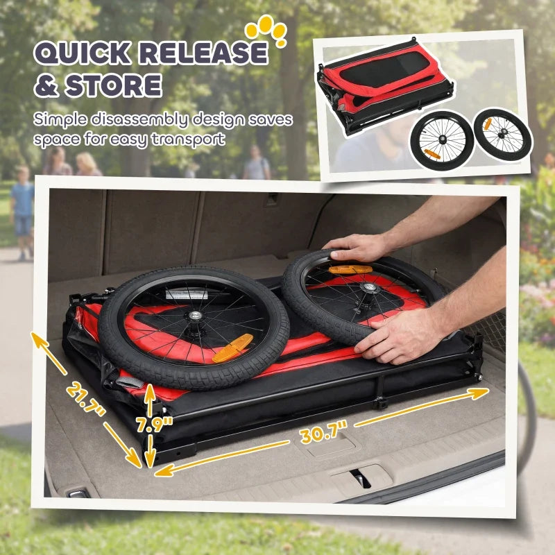 Dog Bike Trailer for Small & Medium Dogs, Universal Bicycle Coupler, Flip-Down Ramp Tailgate