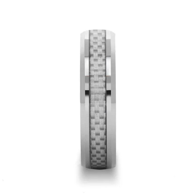 ULTIMA Beveled Tungsten Wedding Band with White Carbon Fiber - 4mm - 6mm