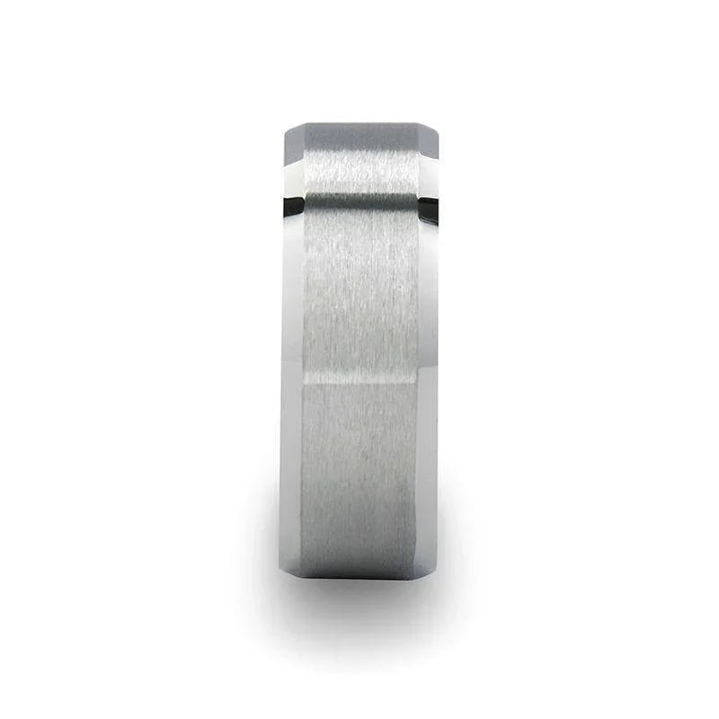 STERLING Square Shape White Tungsten Ring with Brushed Center, 8mm