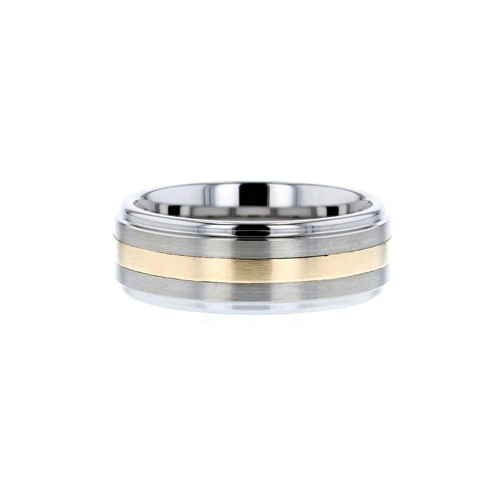 LONDON Gold Inlaid Raised Satin Finish Tungsten Ring - 8 mm