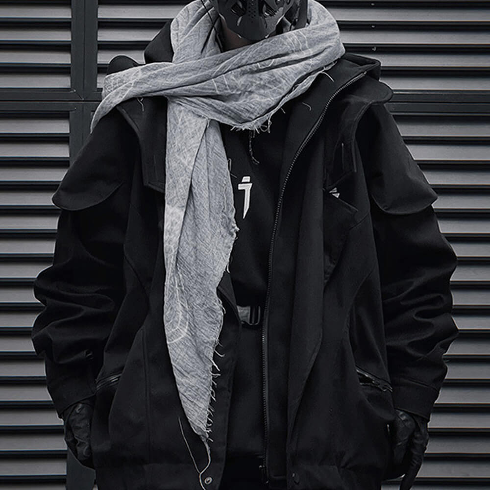 Wasteland Style Frayed Hem Fake Two-Piece Hooded Jacket