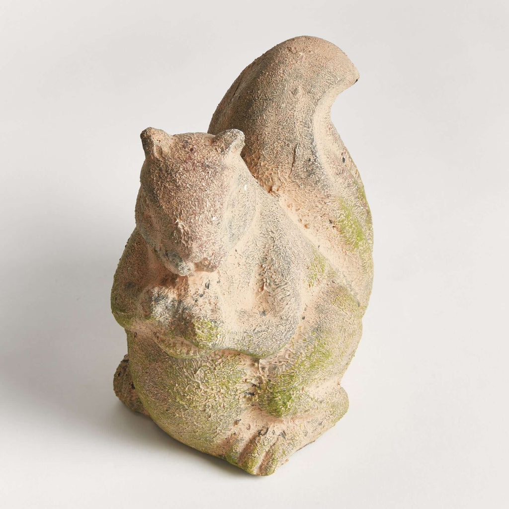 Weathered Moss Terracotta Squirrel Garden Statue
