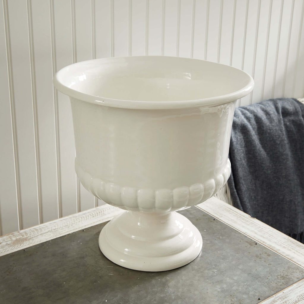 White Ceramic Urn Planter for Tuscan-Inspired Decor
