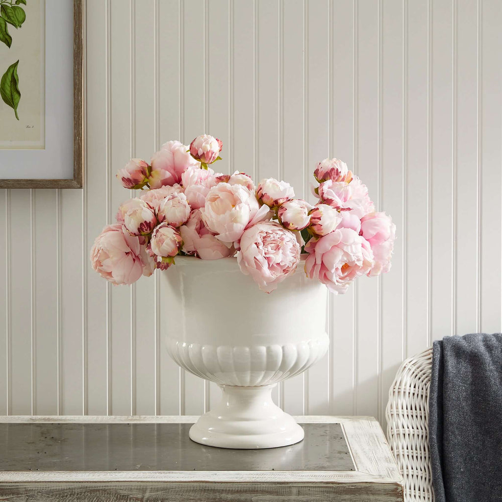 White Ceramic Urn Planter for Tuscan-Inspired Decor