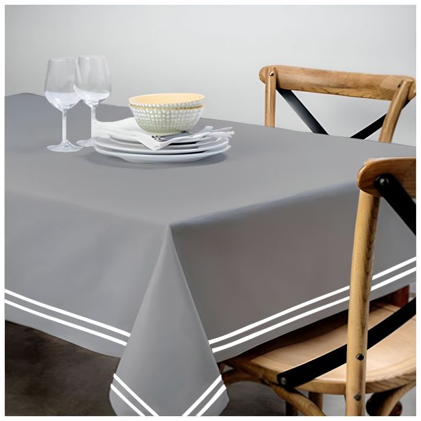 Double Embroidery Border Sateen Cotton Solid Table Cloth - Light Grey