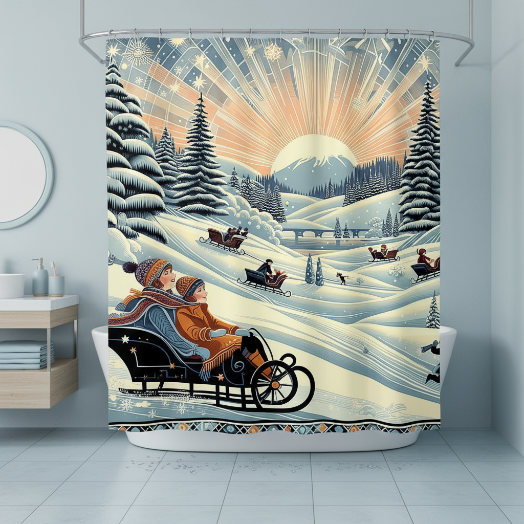 Winter Wonderland Sledding Adventure Shower Curtain
