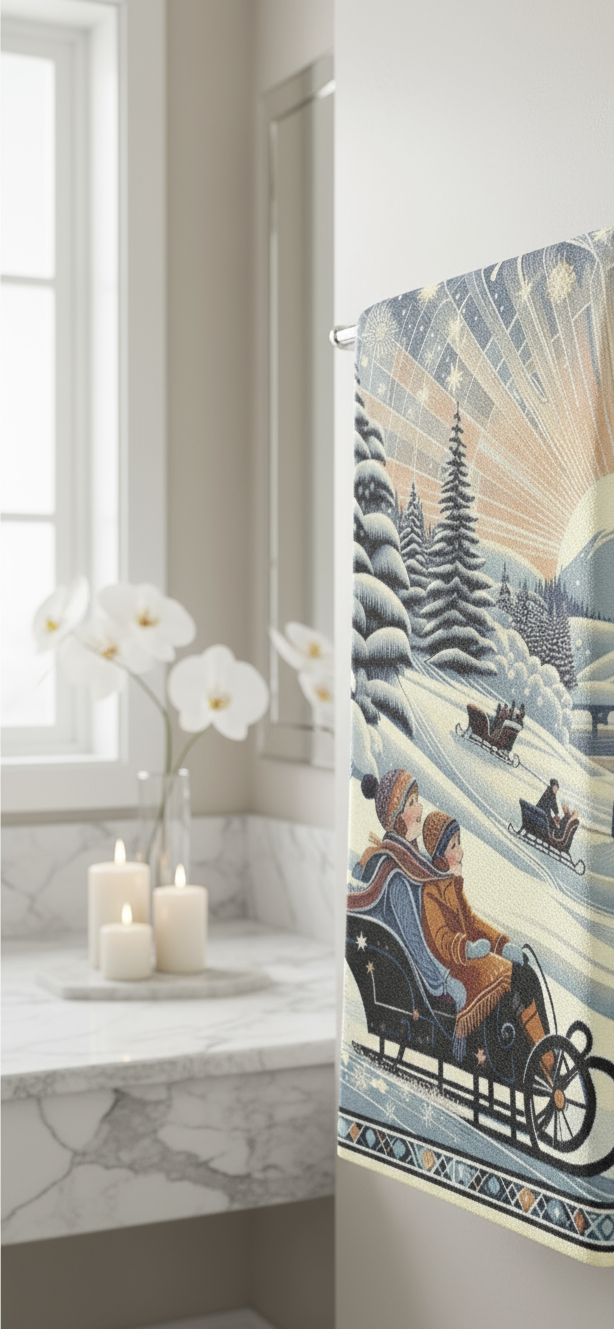 Winter Wonderland Sledding Adventure Bath Towel