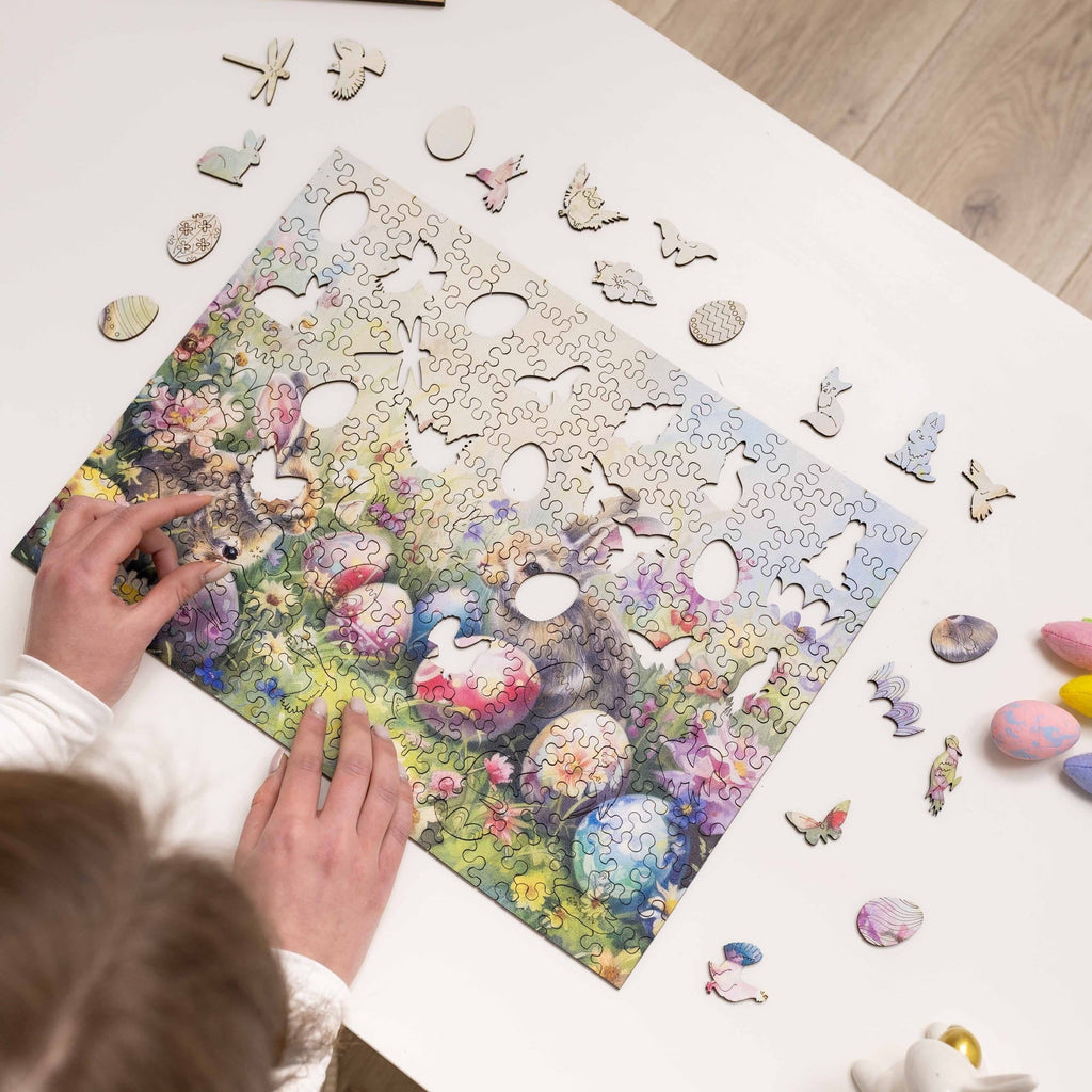 Wooden Easter Puzzle - Watercolor Easter Bunnies