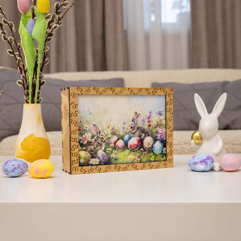 Wooden Easter Puzzle - Watercolor Easter Bunnies