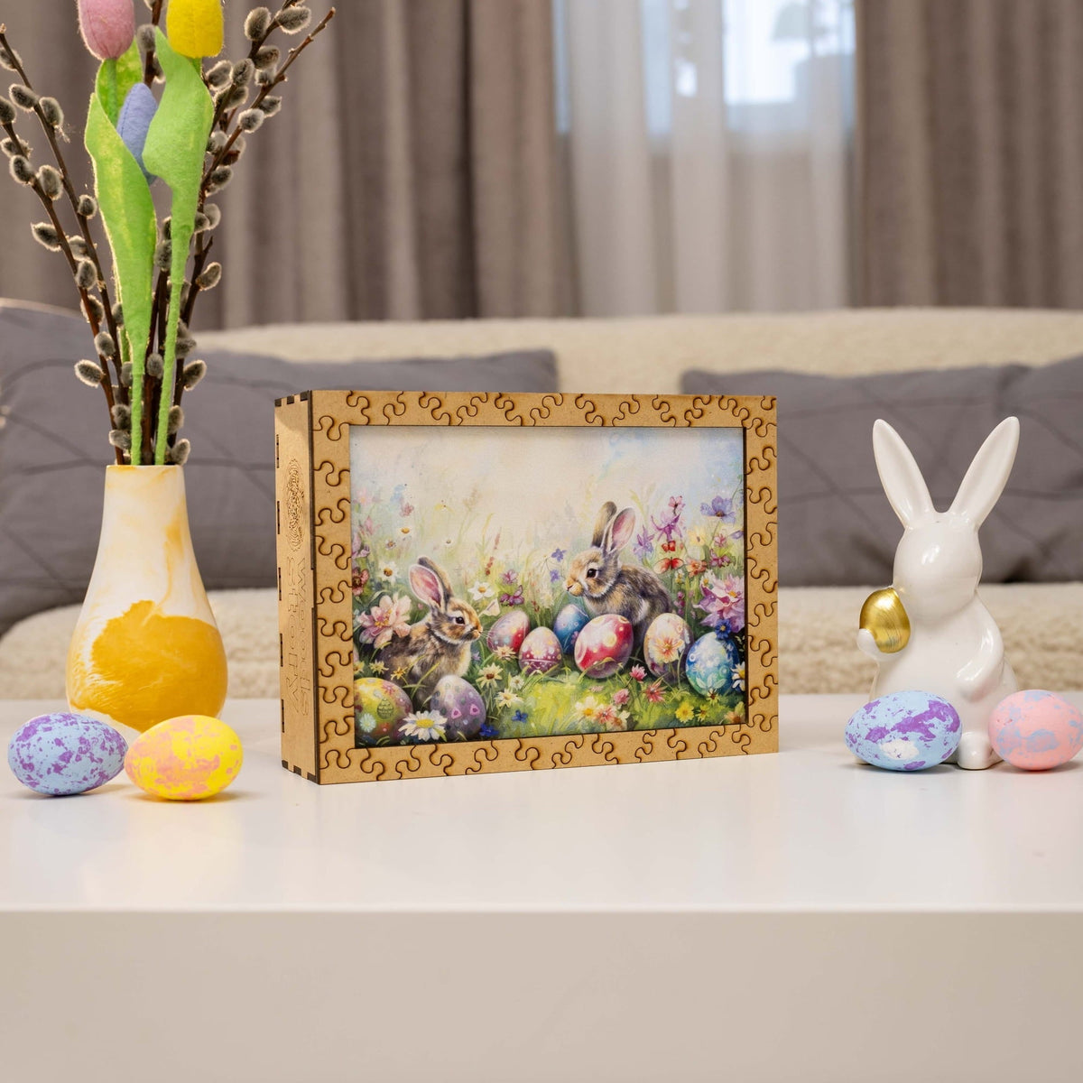 Wooden Easter Puzzle - Watercolor Easter Bunnies
