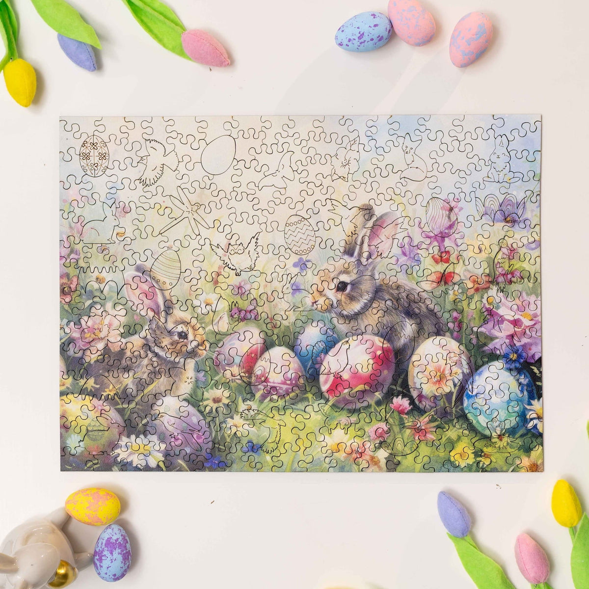Wooden Easter Puzzle - Watercolor Easter Bunnies