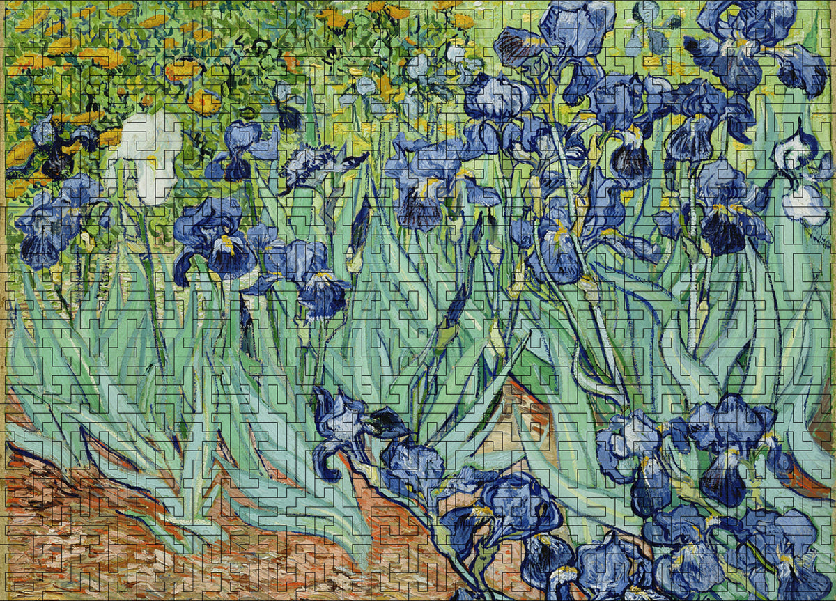 Wooden jigsaw maze puzzle Irises (Vincent Van Gogh)