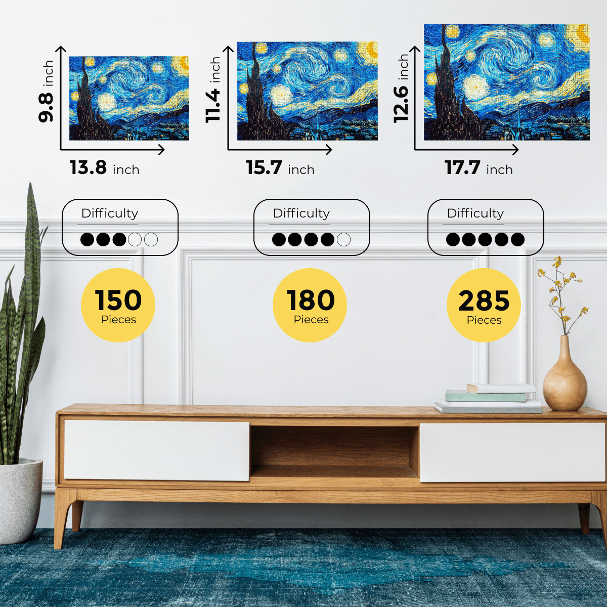 Wooden jigsaw maze puzzle The Starry Night (Vincent van Gogh)