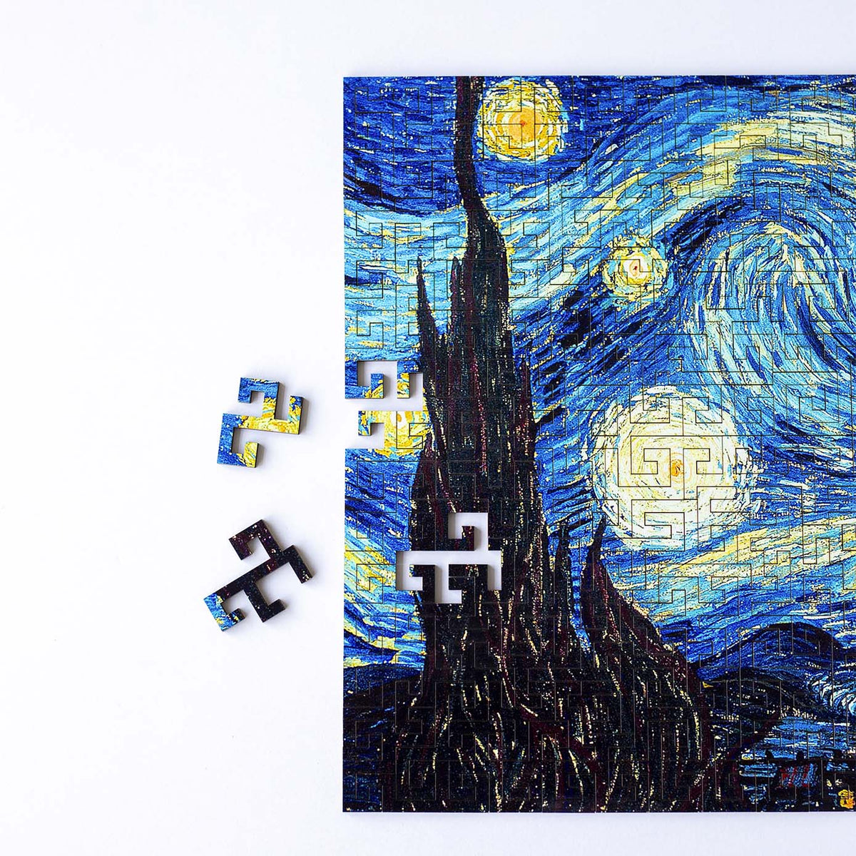 Wooden jigsaw maze puzzle The Starry Night (Vincent van Gogh)