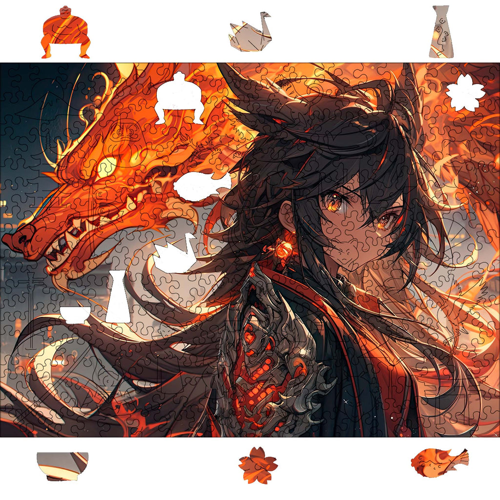 Wooden Jigsaw Puzzle Anime Fire Dragon Warrior