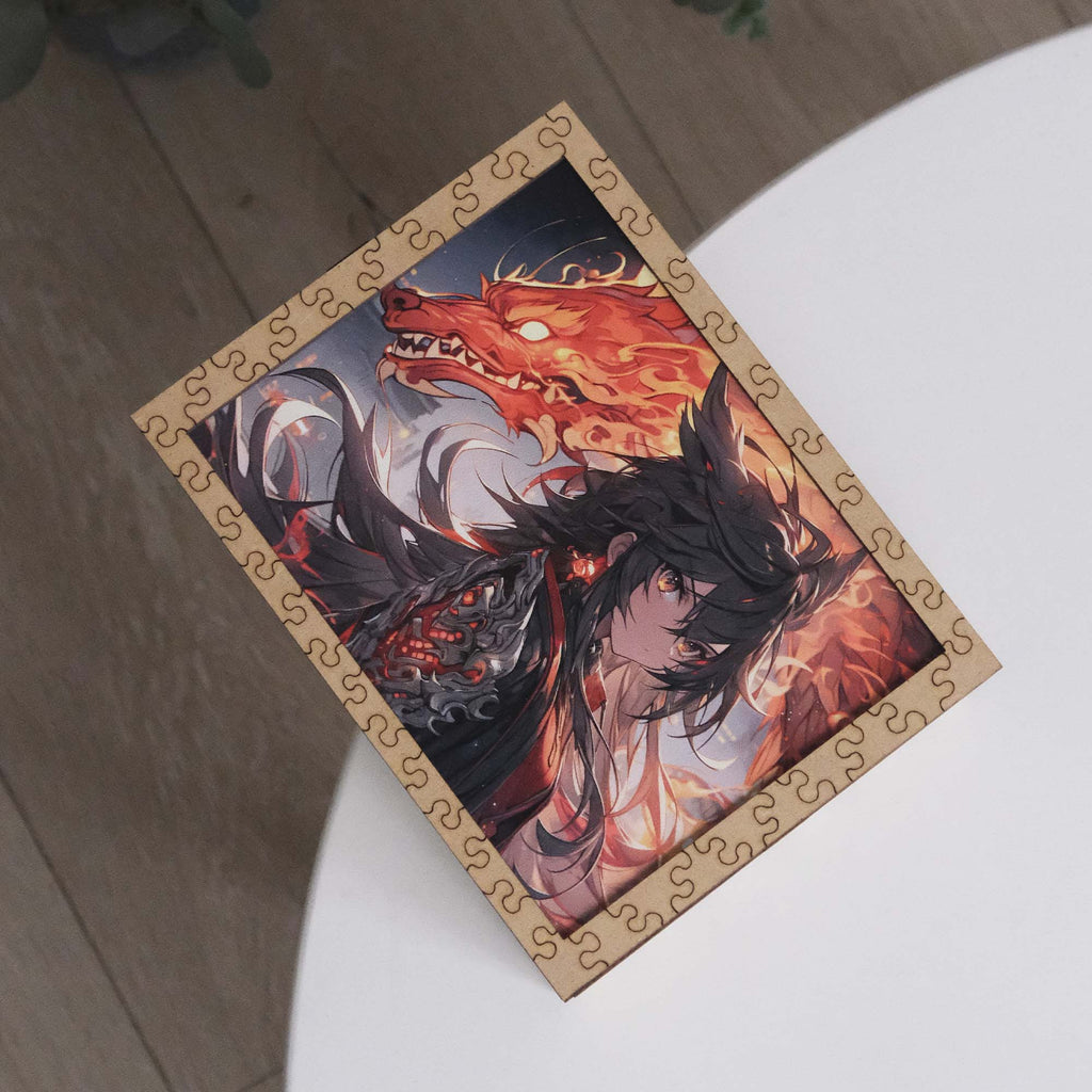 Wooden Jigsaw Puzzle Anime Fire Dragon Warrior