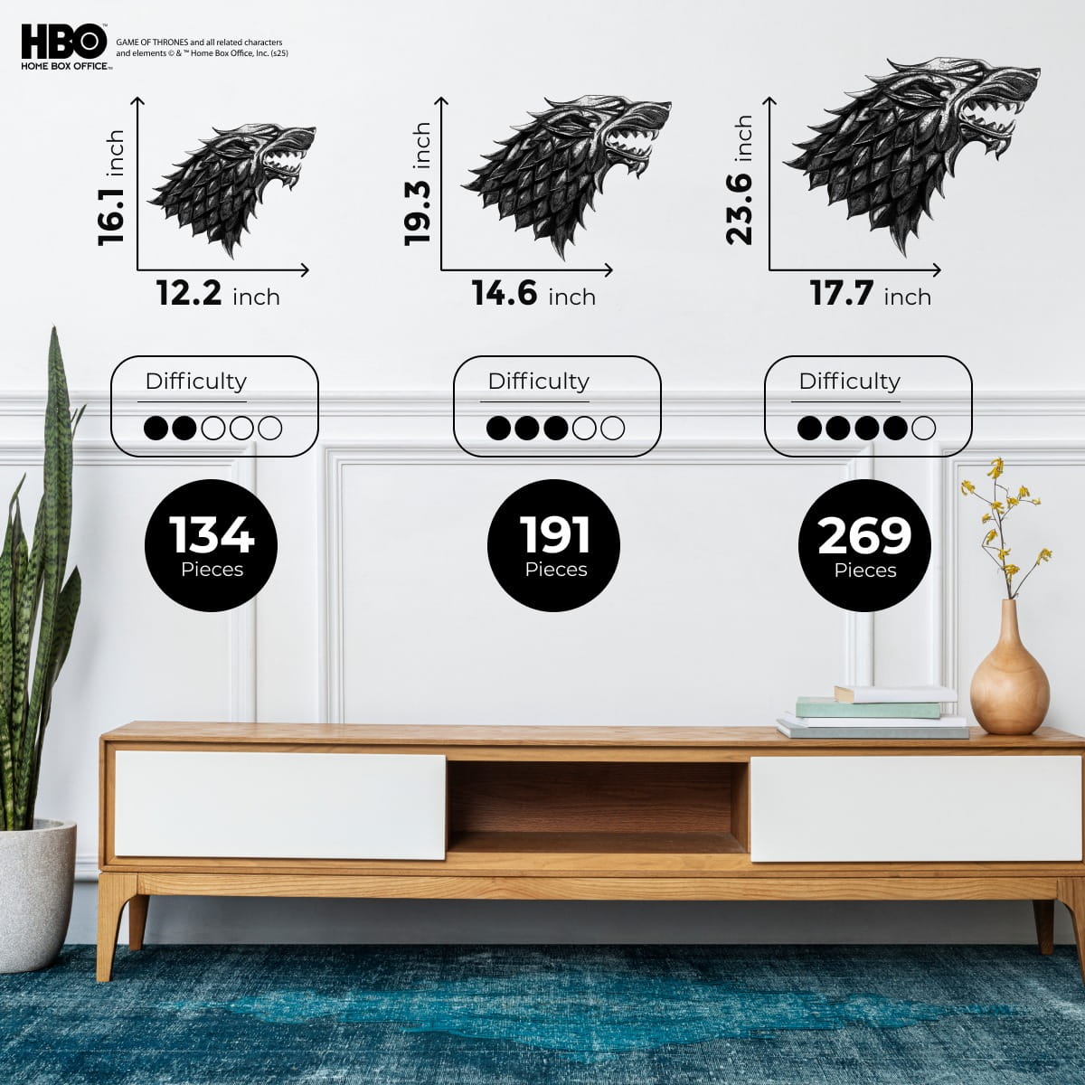 Wooden jigsaw puzzle Game of Thrones™ Metallic Sigils Stark