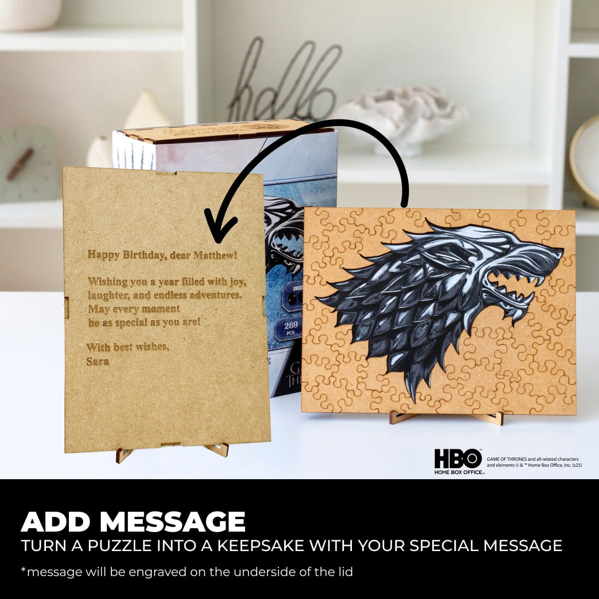 Wooden jigsaw puzzle Game of Thrones™ Metallic Sigils Stark