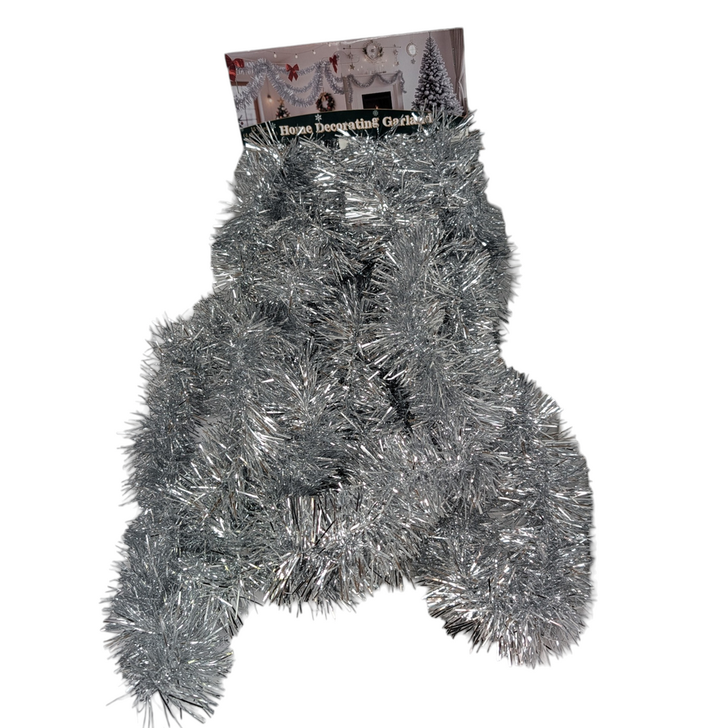 15 foot 5 Ply Classic Tinsel Garland - Silver