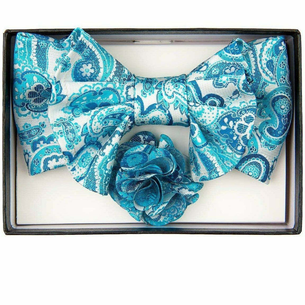 Vittorio Farina Men's Design XL Bow Tie, Pocket Square and Flower Lapel Pin in Gift Box