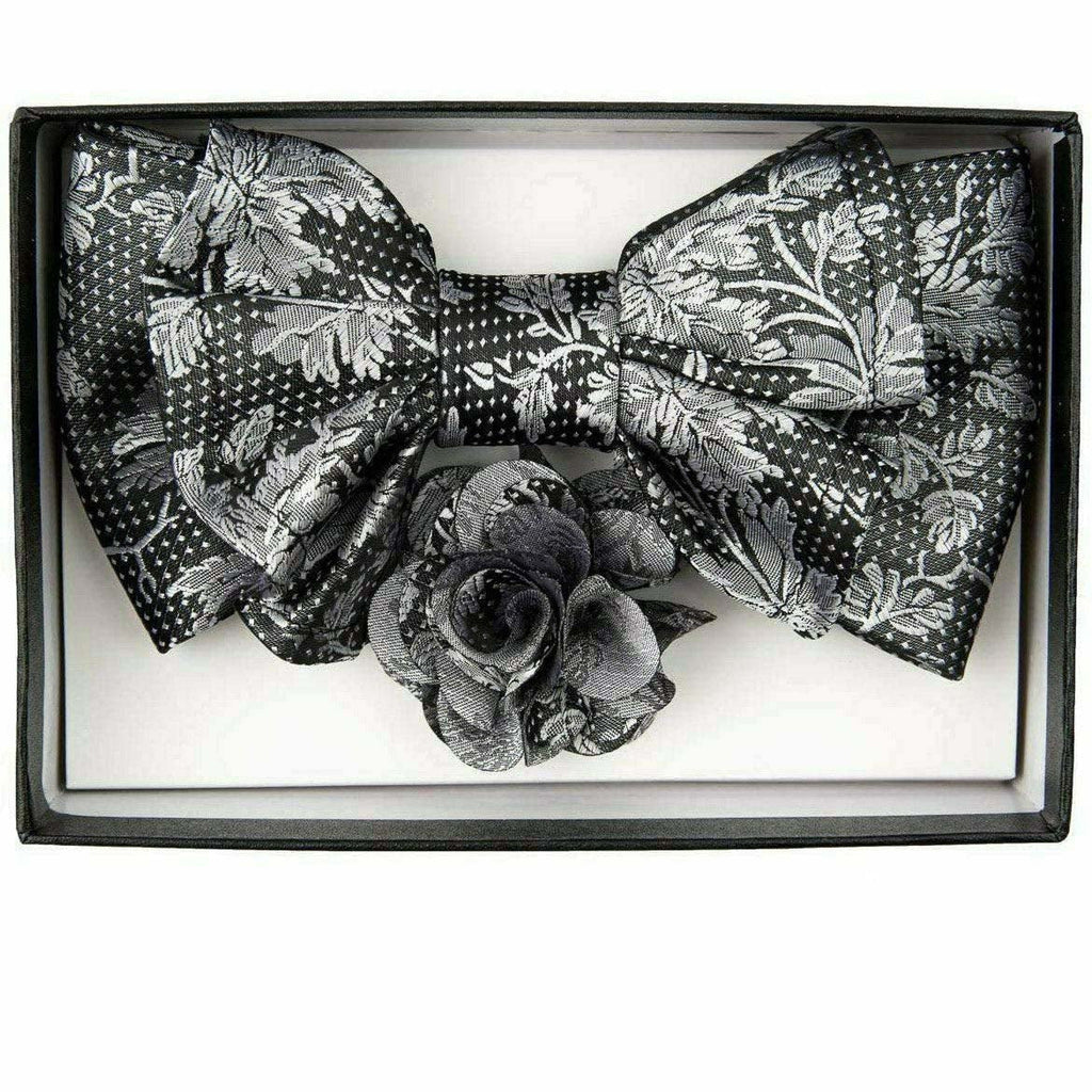 Vittorio Farina Men's Design XL Bow Tie, Pocket Square and Flower Lapel Pin in Gift Box