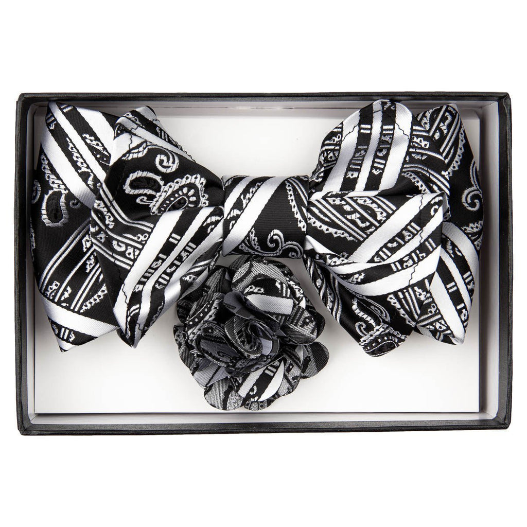 Vittorio Farina Men's Design XL Bow Tie, Pocket Square and Flower Lapel Pin in Gift Box