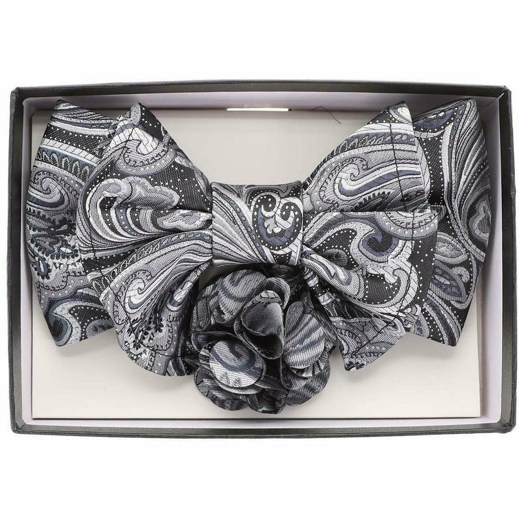 Vittorio Farina Men's Design XL Bow Tie, Pocket Square and Flower Lapel Pin in Gift Box