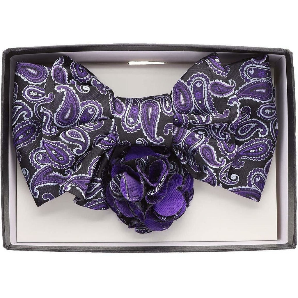 Vittorio Farina Men's Design XL Bow Tie, Pocket Square and Flower Lapel Pin in Gift Box