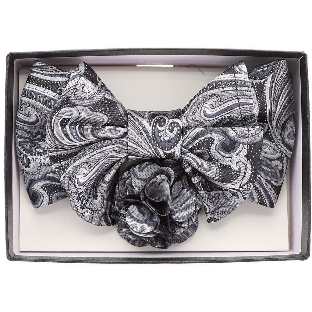 Vittorio Farina Men's Design XL Bow Tie, Pocket Square and Flower Lapel Pin in Gift Box