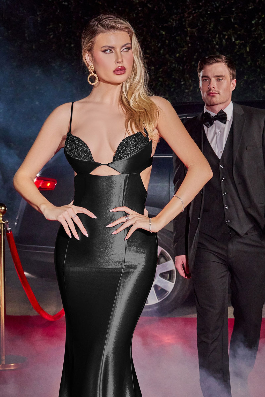 SATIN GOWN WITH EMBELLISHMENT CDY030
