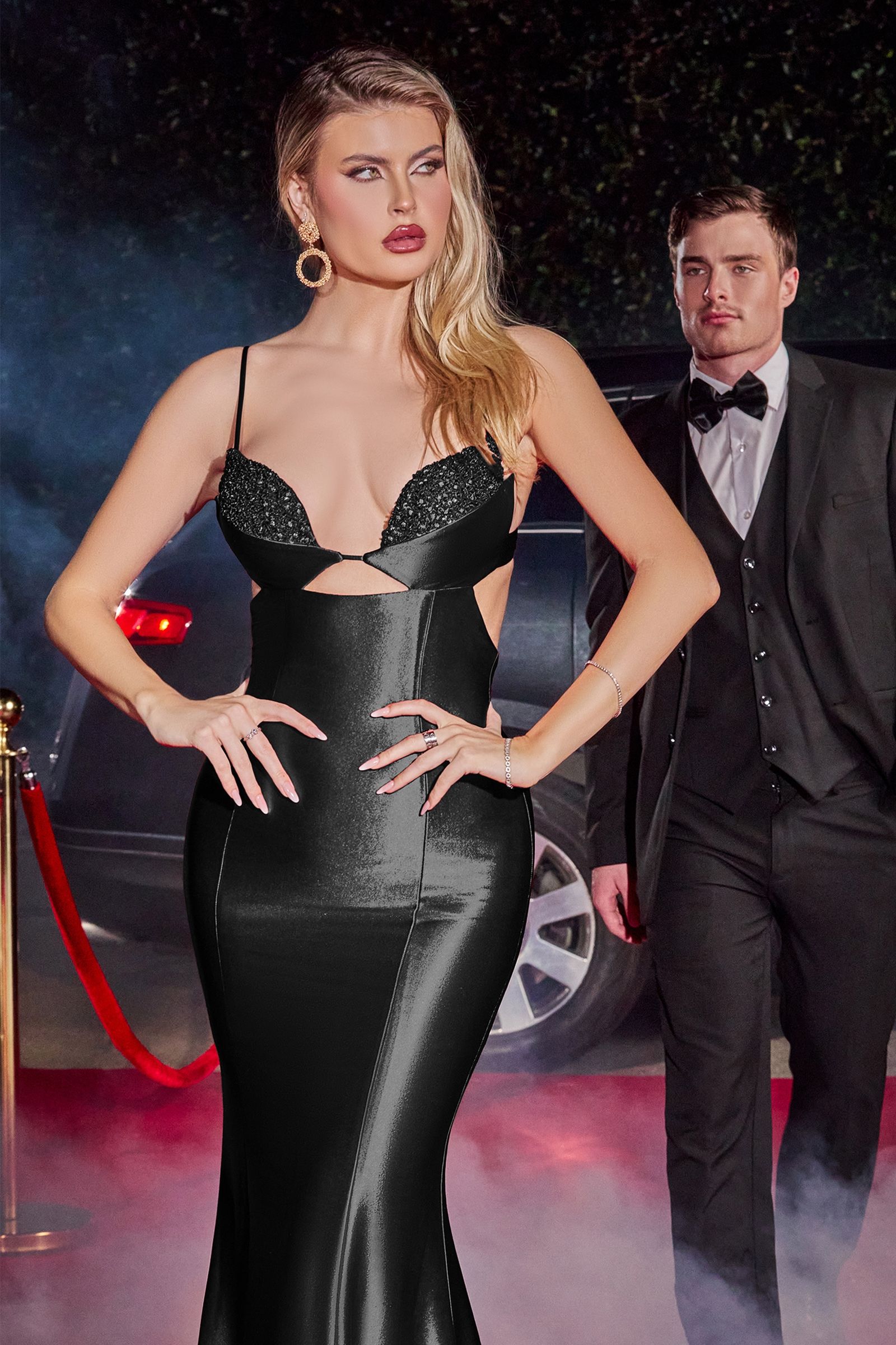 SATIN GOWN WITH EMBELLISHMENT CDY030