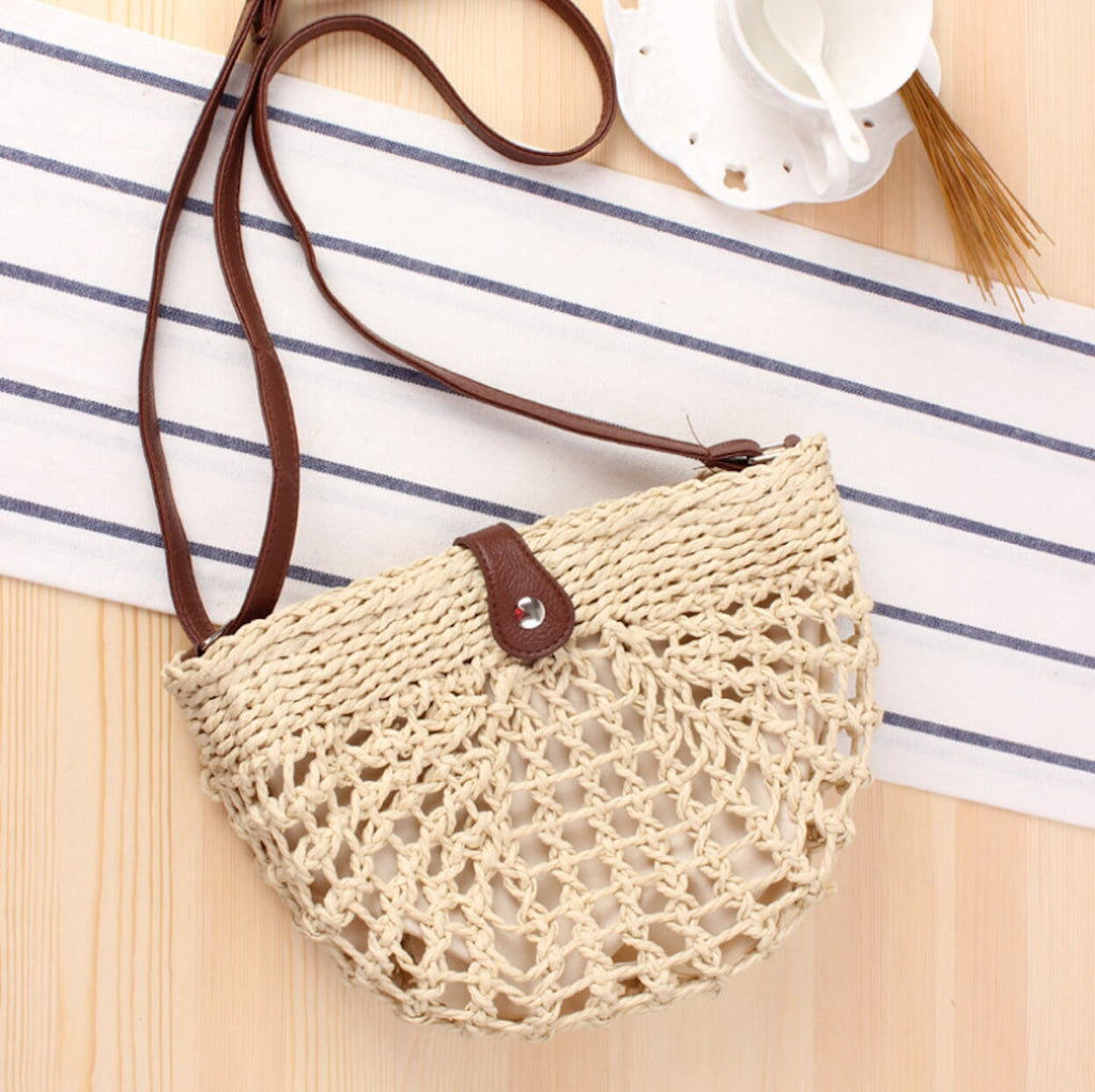 Half Moon Straw Crossbody Bag
