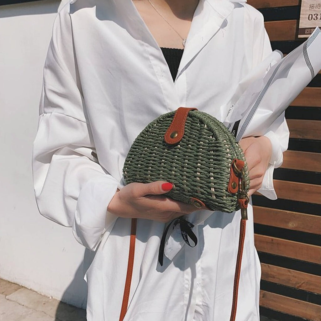 Oval Straw Crossbody Bag