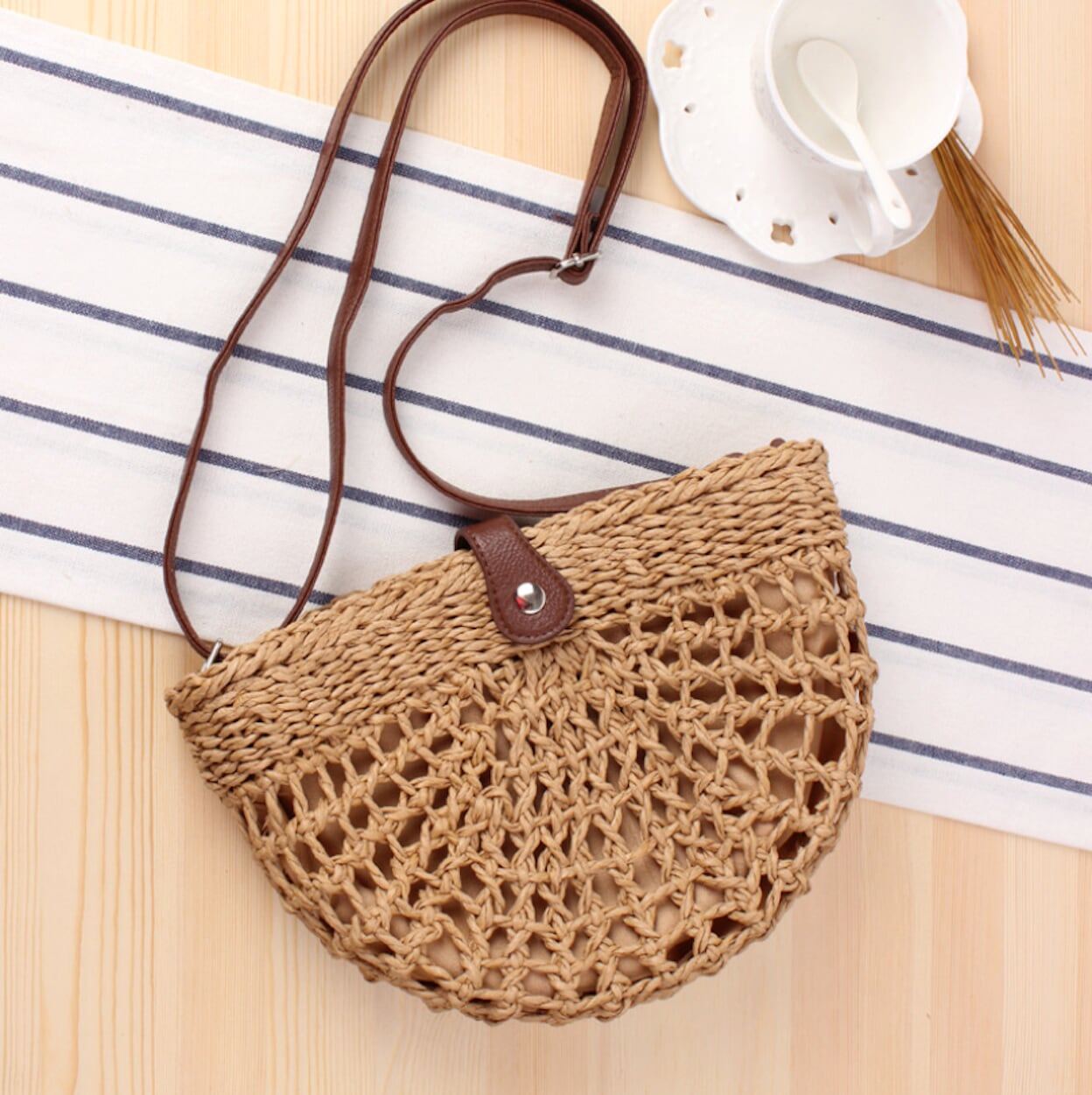 Half Moon Straw Crossbody Bag