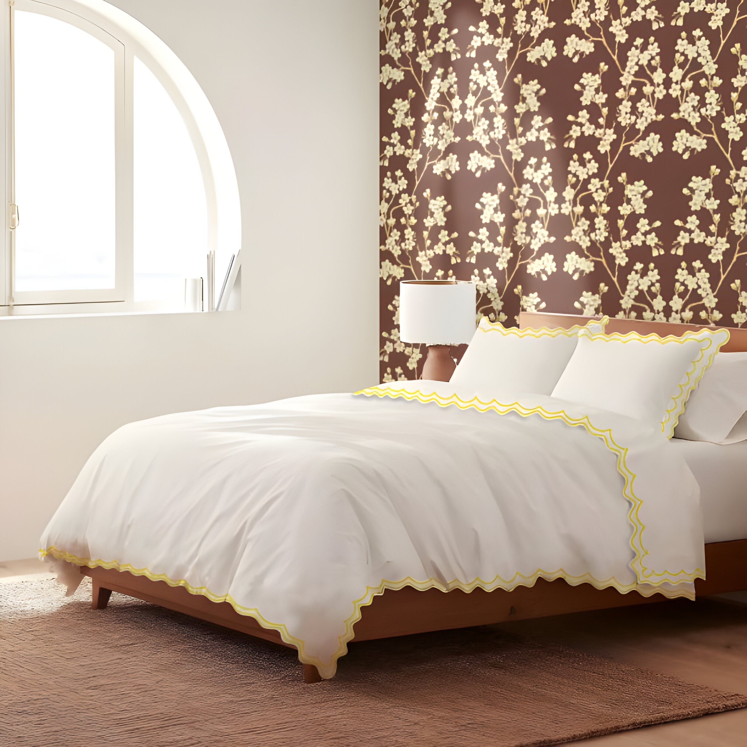 400TC Cotton Sateen Double Scallop Embroidery Duvet Cover Set