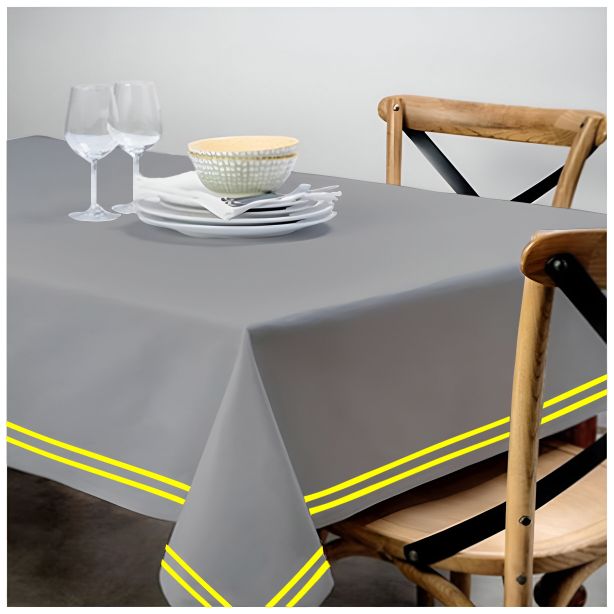 Double Embroidery Border Sateen Cotton Solid Table Cloth - Light Grey