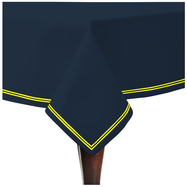 Double Embroidery Border Sateen Cotton Solid Table Cloth - Navy