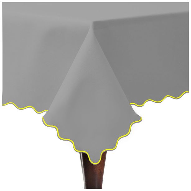 Scallop Embroidery Sateen Cotton Solid Table Cloth - Light Grey