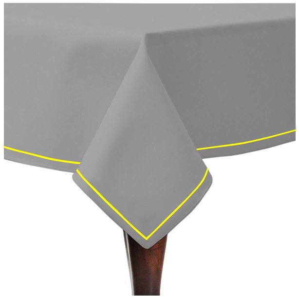 Single Embroidery Border Sateen Cotton Solid Table Cloth - Light Grey