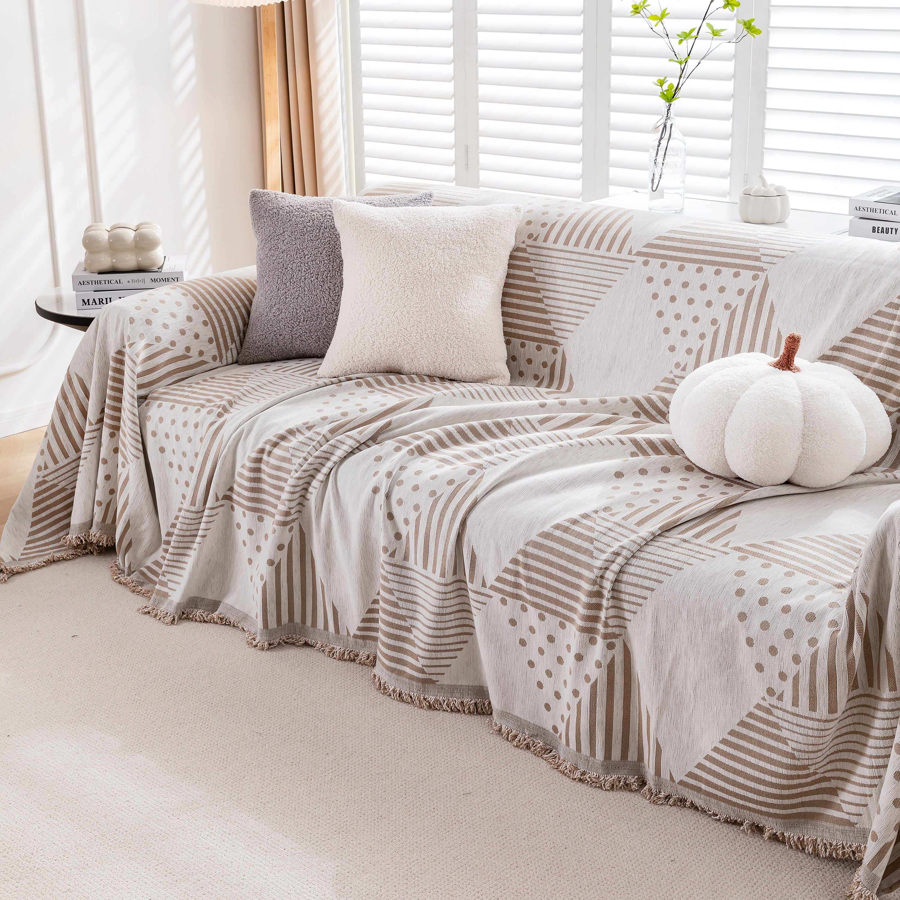 Chenille Geometric Patterned Sofa Throw, Couch Covers for Sectionals for Pets, Throw Cover for Couch