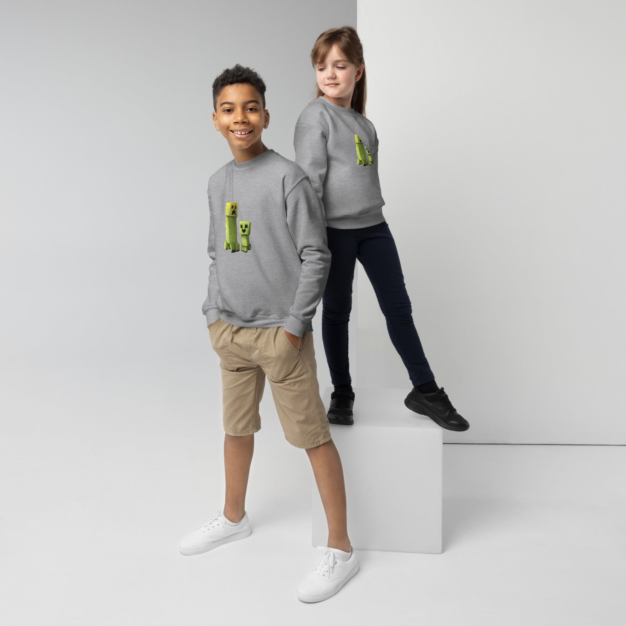 Minecraft Creeper Design Youth Crewneck Sweatshirt