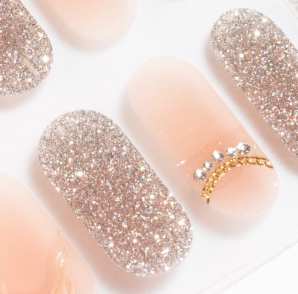 Glitter Peach Gel Nails