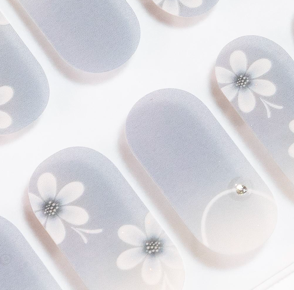 Blue Floral Gel Nails
